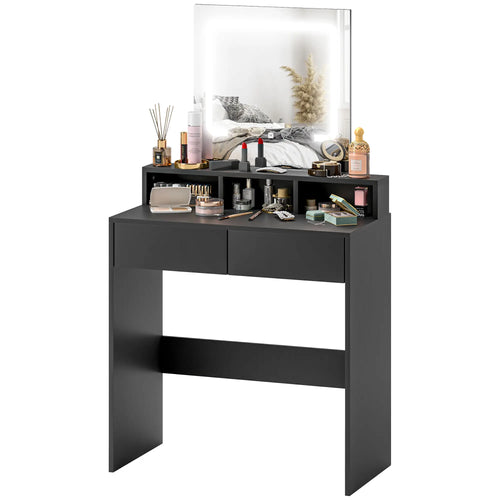 Makeup Vanity Desk with Mirror, LED Lights, Drawers, Black