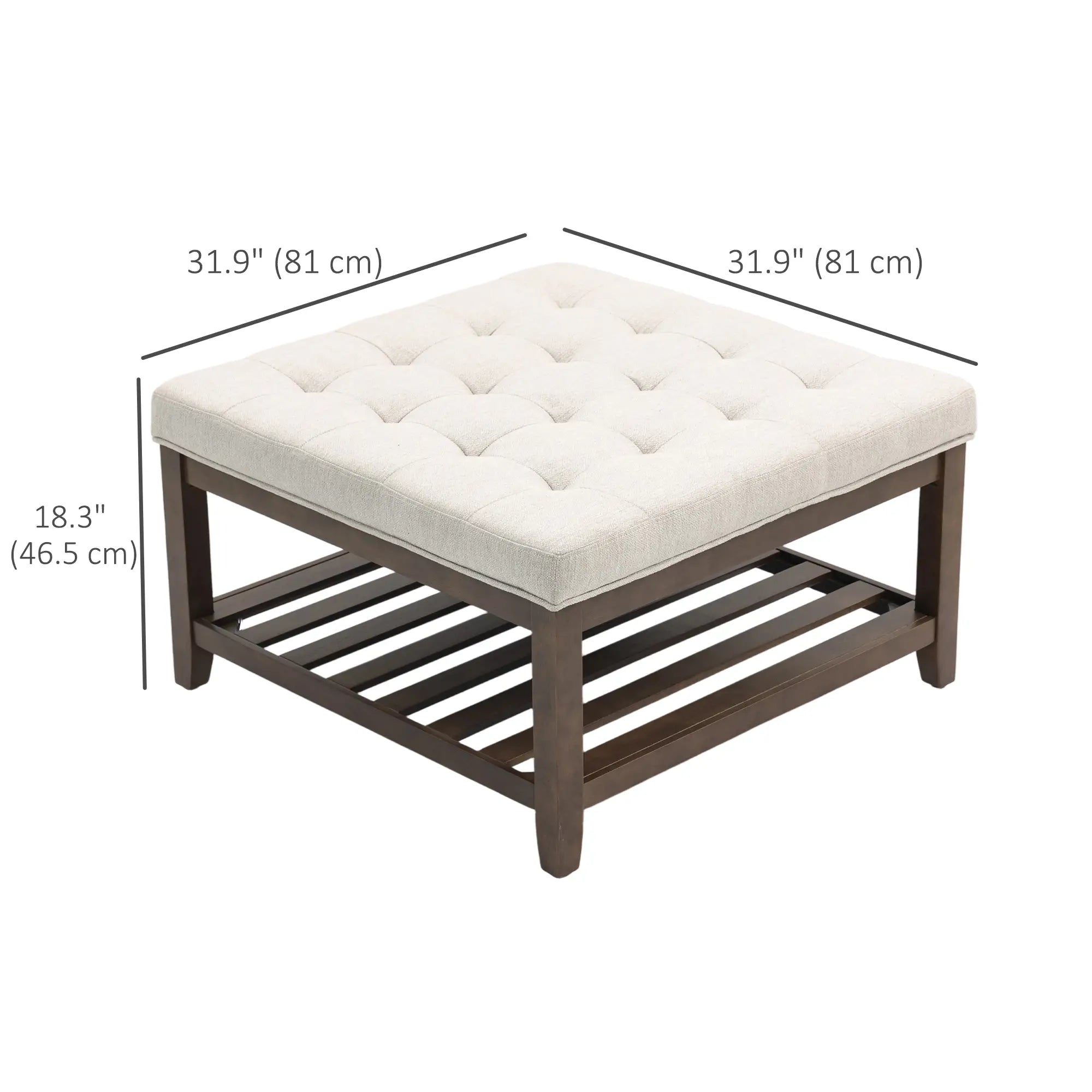 32 Inch Ottoman Coffee Table, Beige Linen Upholstered Storage Footstool, Beige Coffee Tables at Gallery Canada