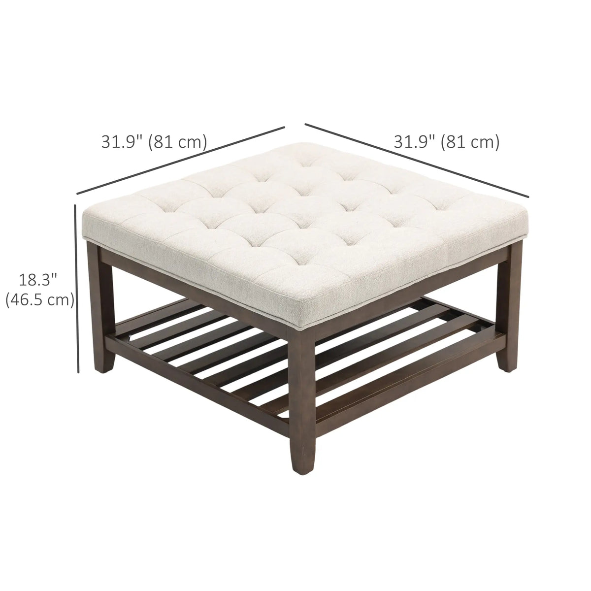 32 Inch Ottoman Coffee Table, Beige Linen Upholstered Storage Footstool, Beige Coffee Tables at Gallery Canada