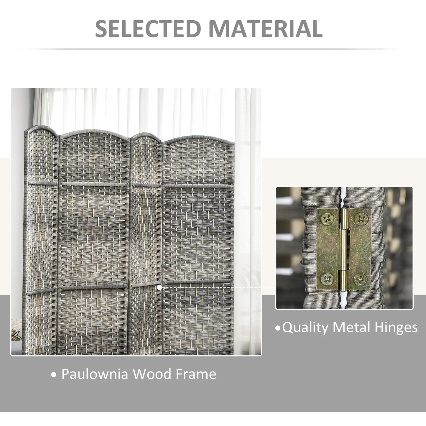 6 Ft Folding Room Divider, 6 Panel Privacy Screen, Hand-Woven, Mixed, Grey Room Dividers at Gallery Canada