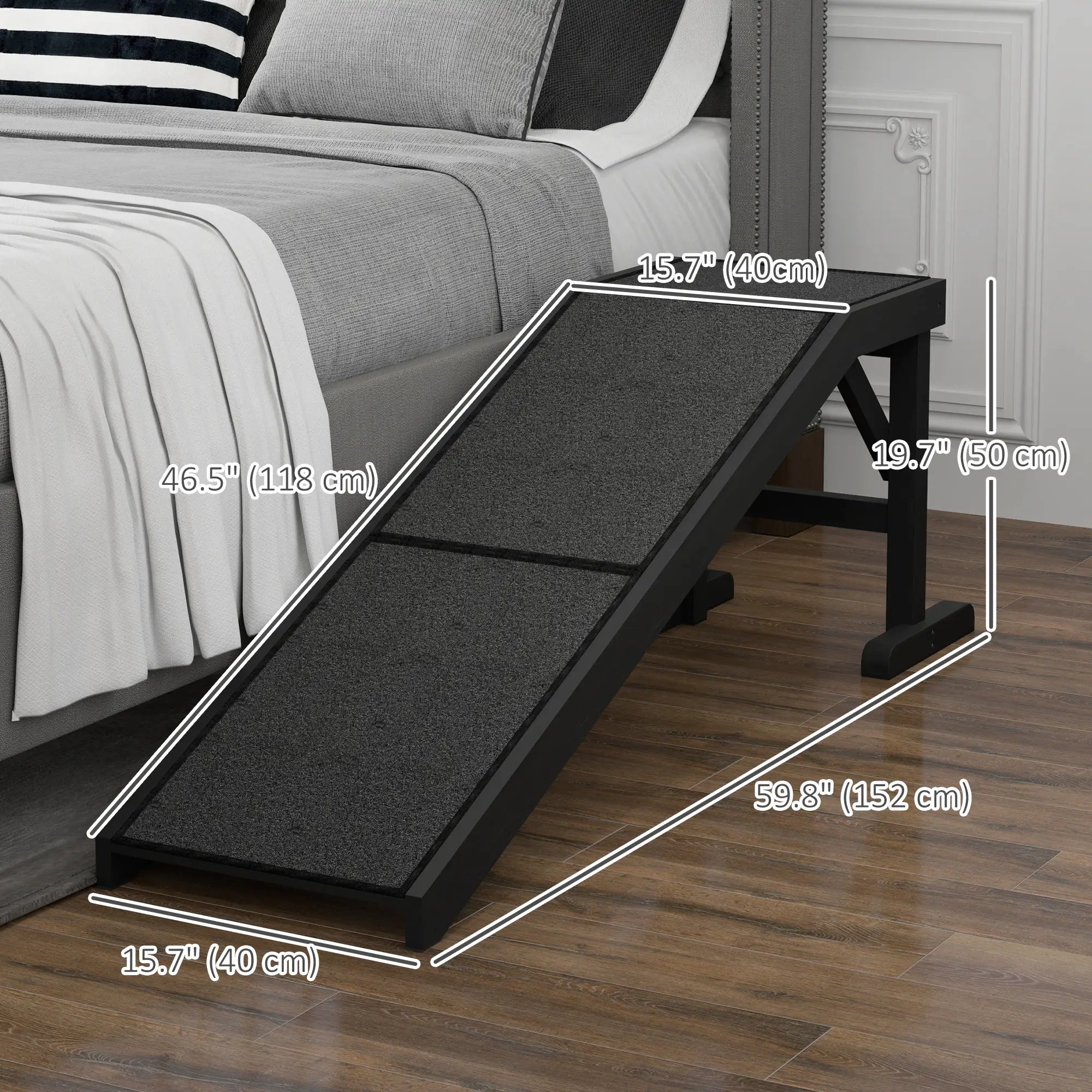 Pet Ramp Bed Steps, Non-Slip Carpet Top, Pine Wood, 59
