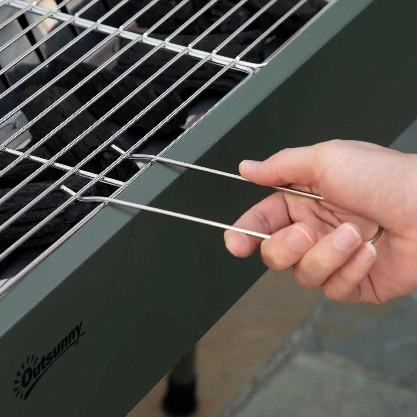 Portable Charcoal Grill With Side Baskets, Dark Green Charcoal BBQ Grils at Gallery Canada