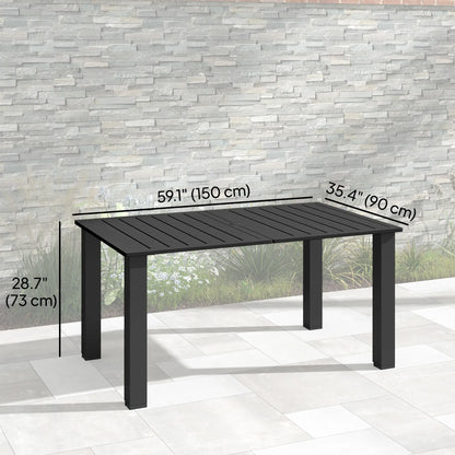 59" Outdoor Patio Table With Umbrella Hole, Slatted Tabletop, Black Patio Dining Tables at Gallery Canada