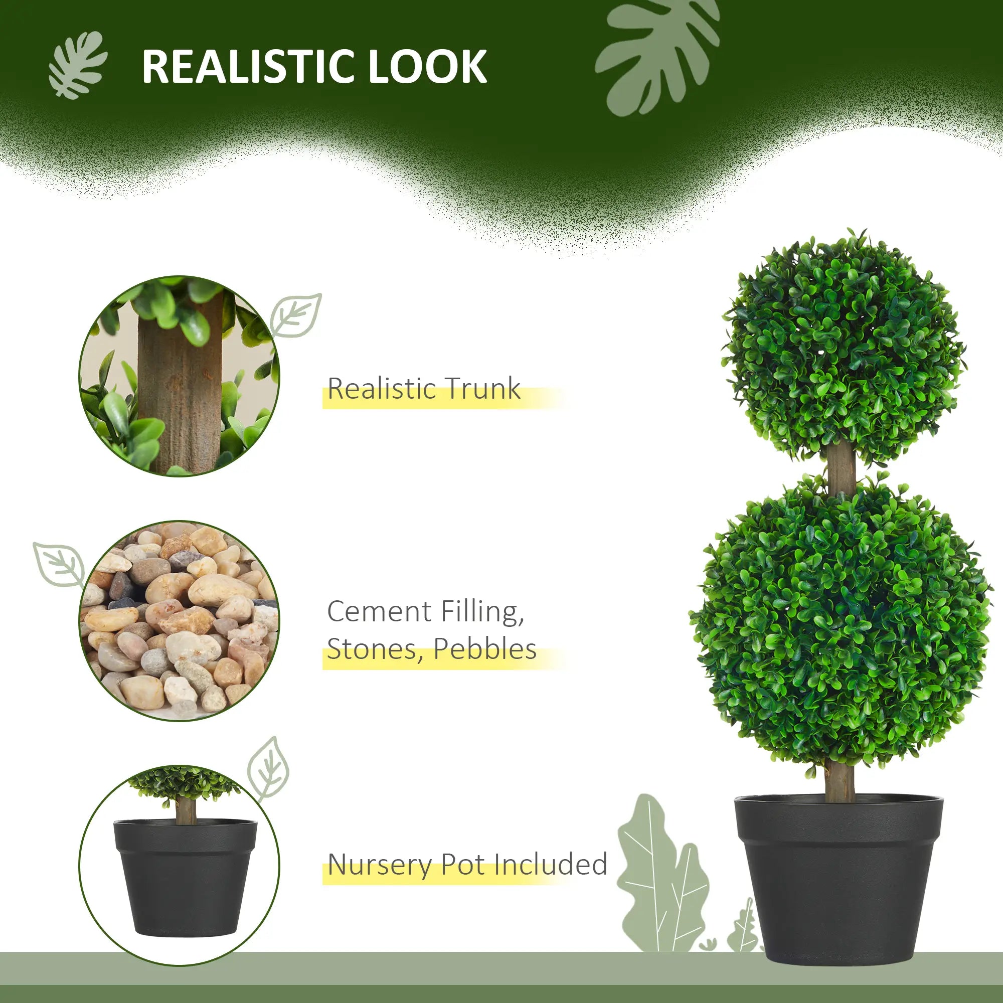 Artificial Boxwood Topiary Tree Set Of 2, Faux Plant In Pot, Green Artificial Trees at Gallery Canada
