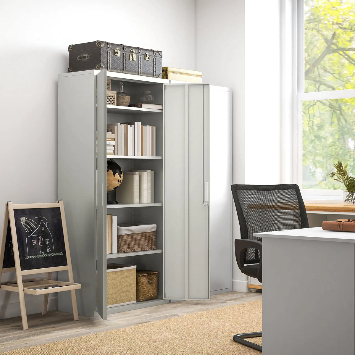 71" Tall Garage Cabinet, Metal Storage, 2 Doors, 4 Adjustable Shelves, White Office Cabinets & Cupboards at Gallery Canada