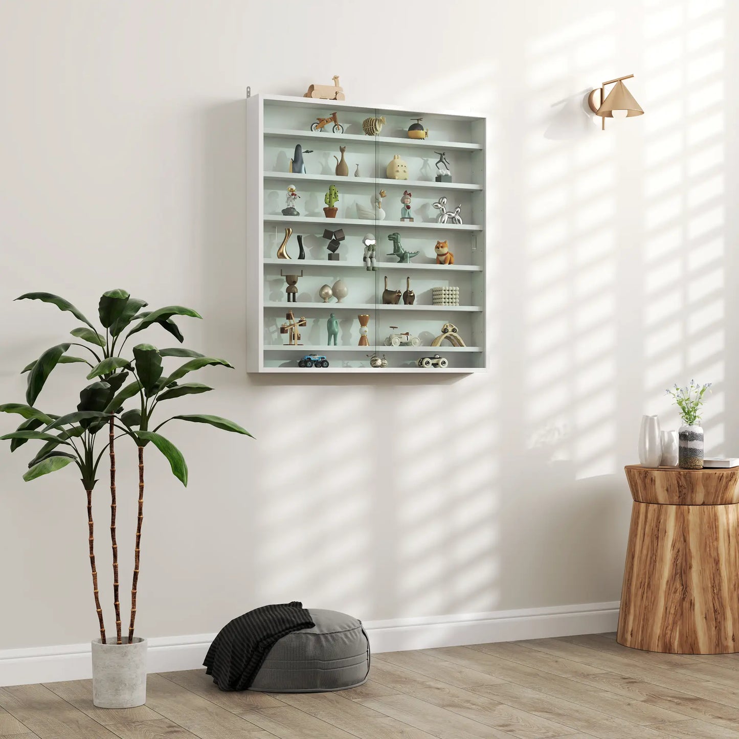 7-Tier Glass Curio Cabinet, 2 Glass Doors, 6 Adjustable Shelves, White Display Bookshelves at Gallery Canada