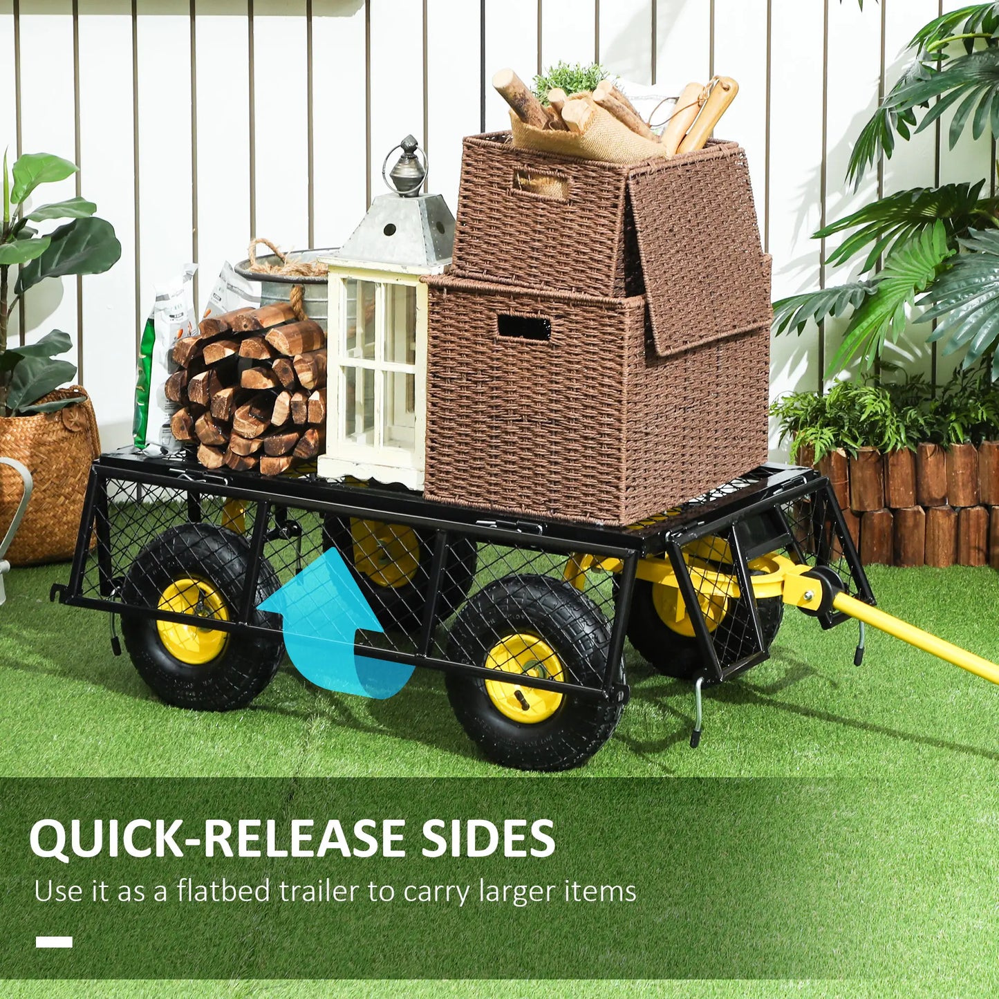 Steel Garden Cart, Utility Wagon, Removable Sides, 10" Wheels, 440lbs Capacity Folding Garden Carts at Gallery Canada