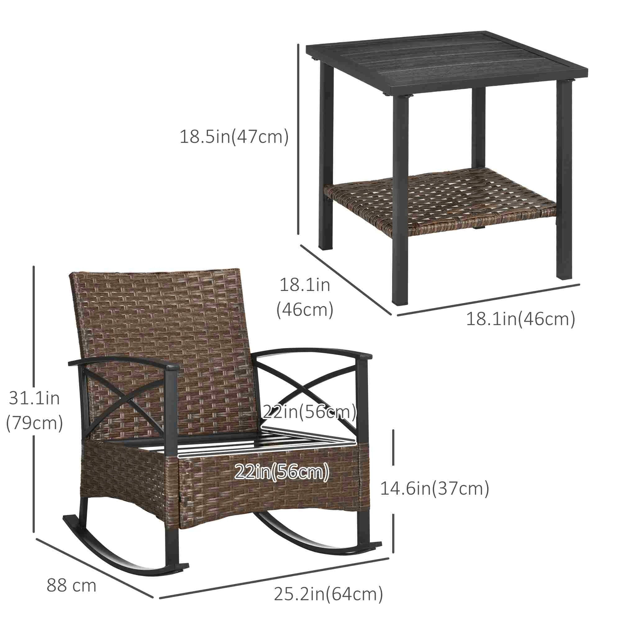 3 Pcs PE Rattan Rocking Chair Set, Bistro Set with Table, Dark Blue Outdoor Rocking Chairs at Gallery Canada