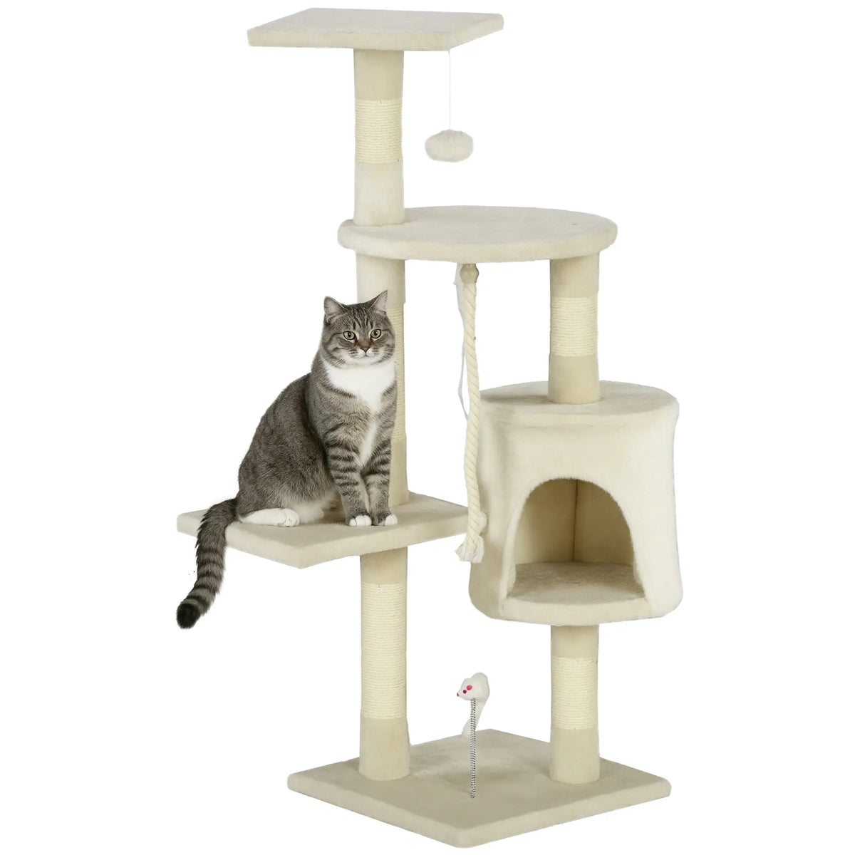 46" Scratching Cat Tree, Multi Level Activity Center, Kitty Condo, Beige Cat Posts Beige at Gallery Canada