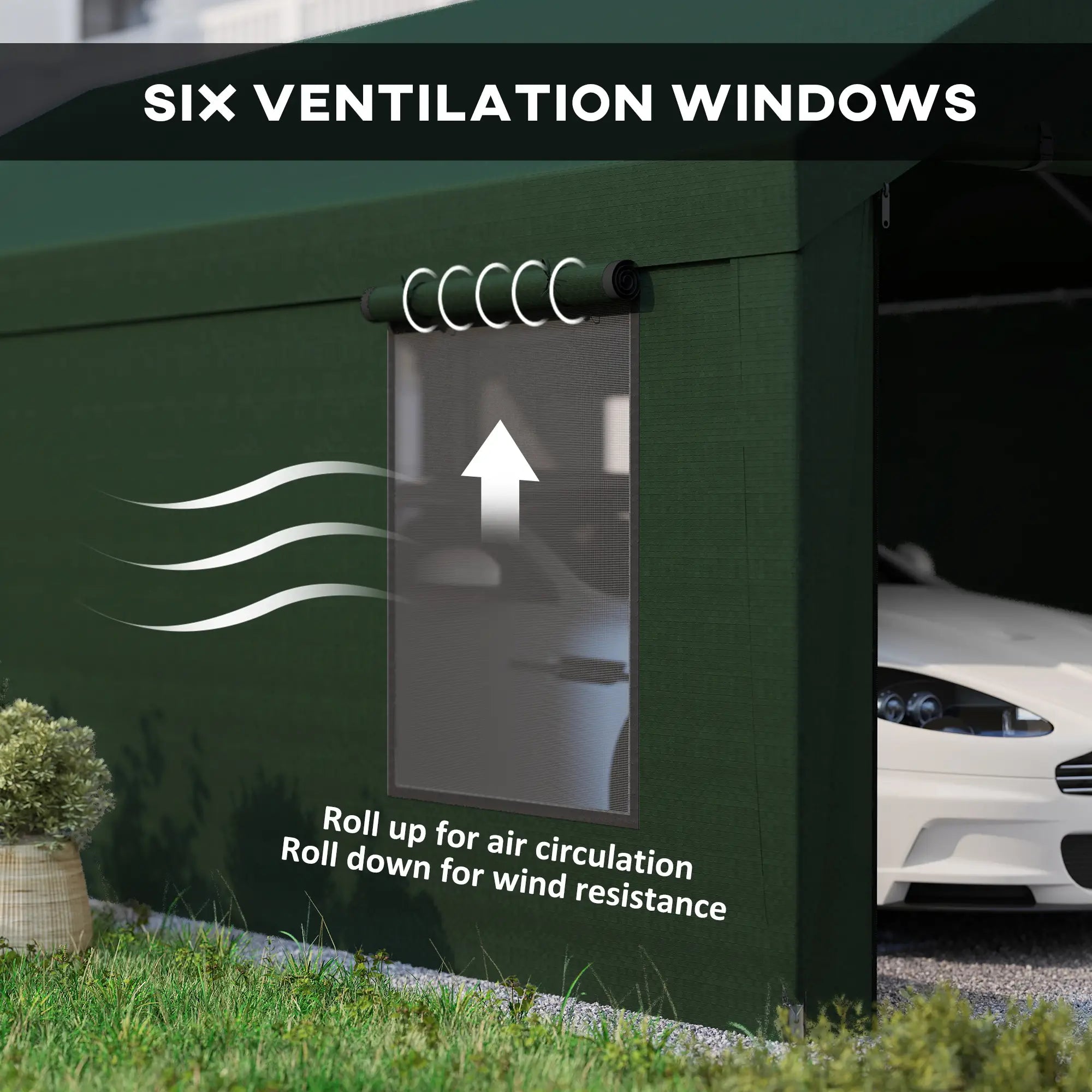12 x 20ft Carport, 2 Roll-Up Doors, 4 Windows, Dark Green Car Shelters at Gallery Canada