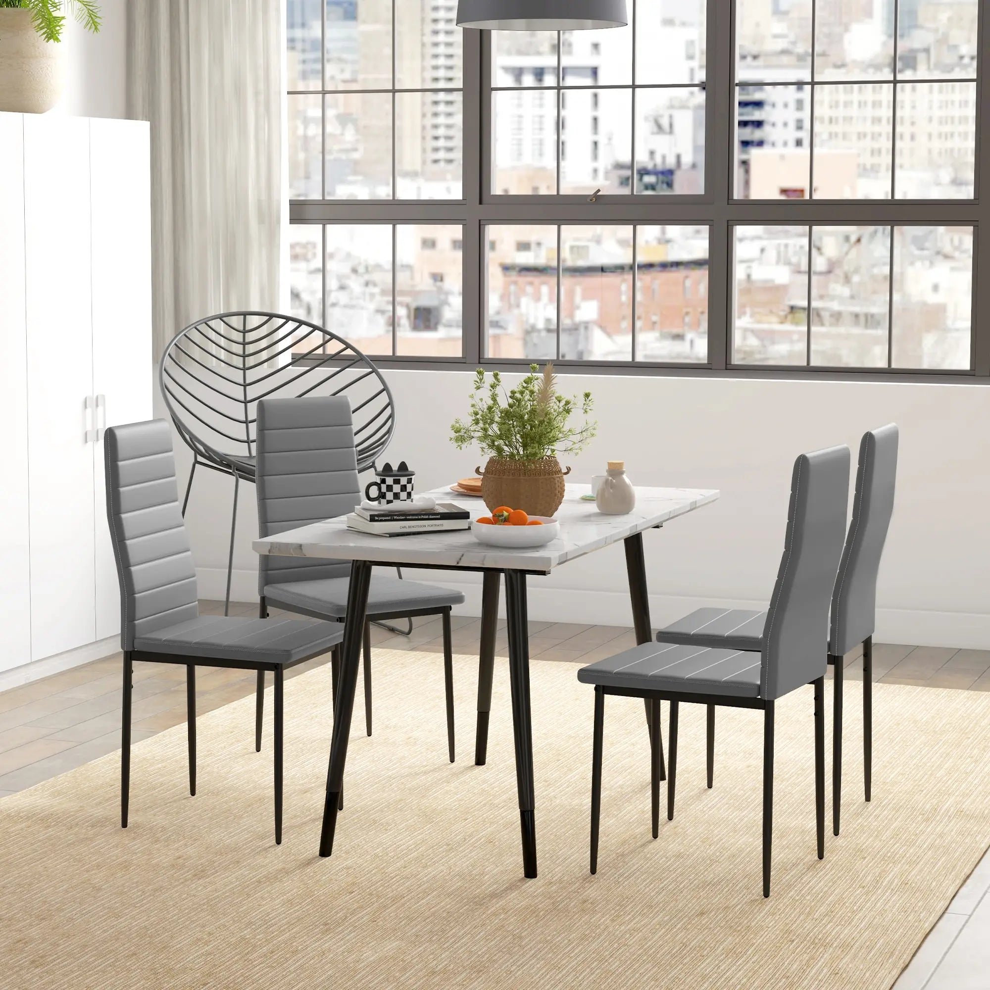 Modern Dining Chairs, Set of 4, High Back PU Leather, Metal Legs, Grey Bar Stools at Gallery Canada