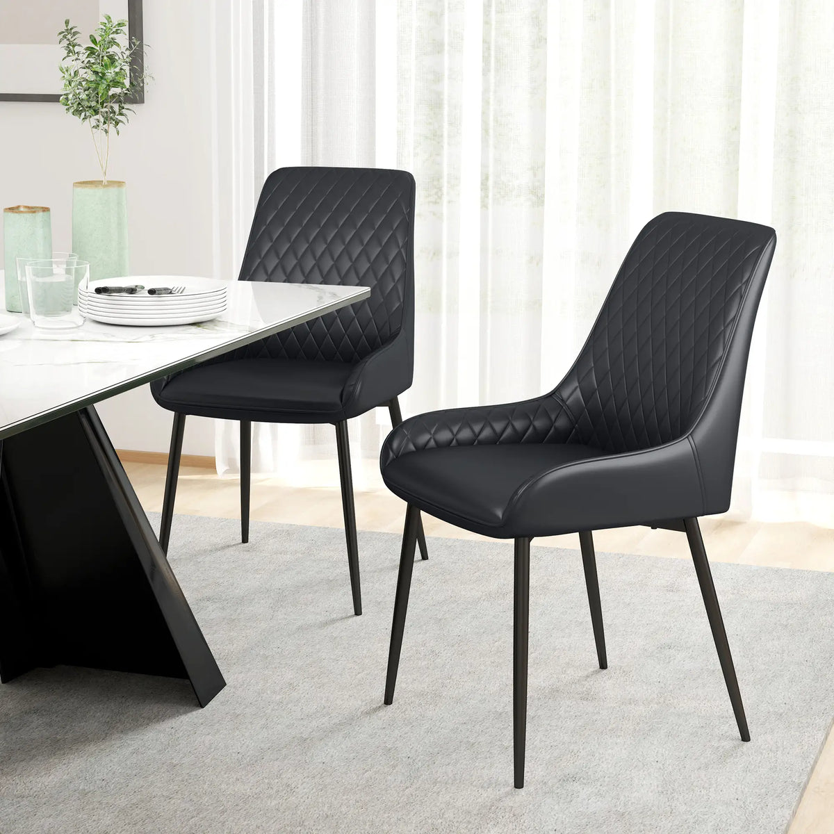 Modern Dining Chairs Set of 2, PU Leather, Metal Legs, Black Bar Stools at Gallery Canada