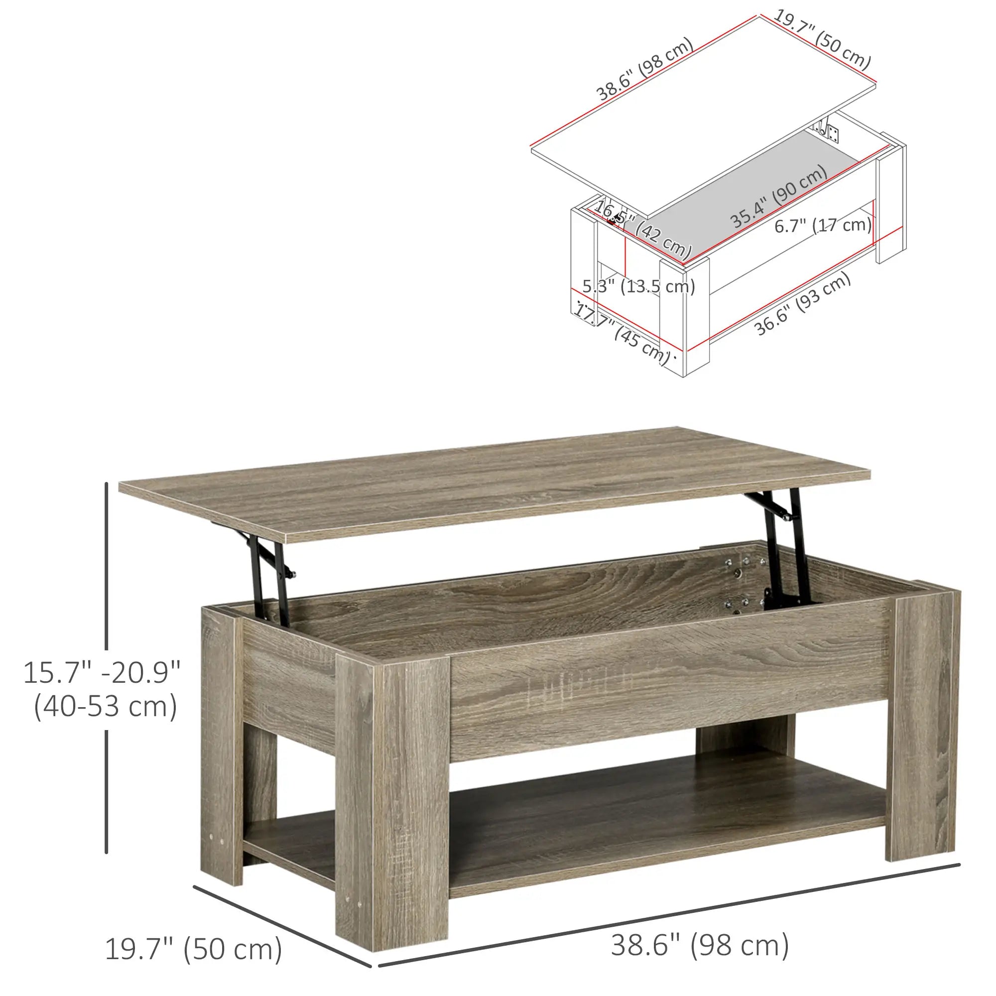 Lift Top Coffee Table, Hidden Storage, Open Shelf, Living Room, Grey Coffee Tables at Gallery Canada