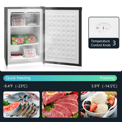 Upright Freezer, 3 Cu.Ft Mini Freezer with Reversible Single Door, Adjustable Thermostat for Home, Dorm, Silver Small Kitchen Appliances at Gallery Canada