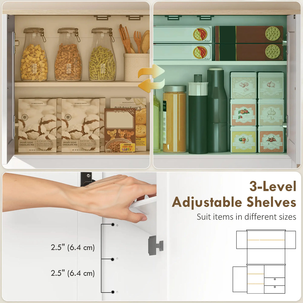 64" Tall Kitchen Pantry Cabinet, 3 Cabinets, 2 Drawers, White Kitchen Pantry Cabinets at Gallery Canada