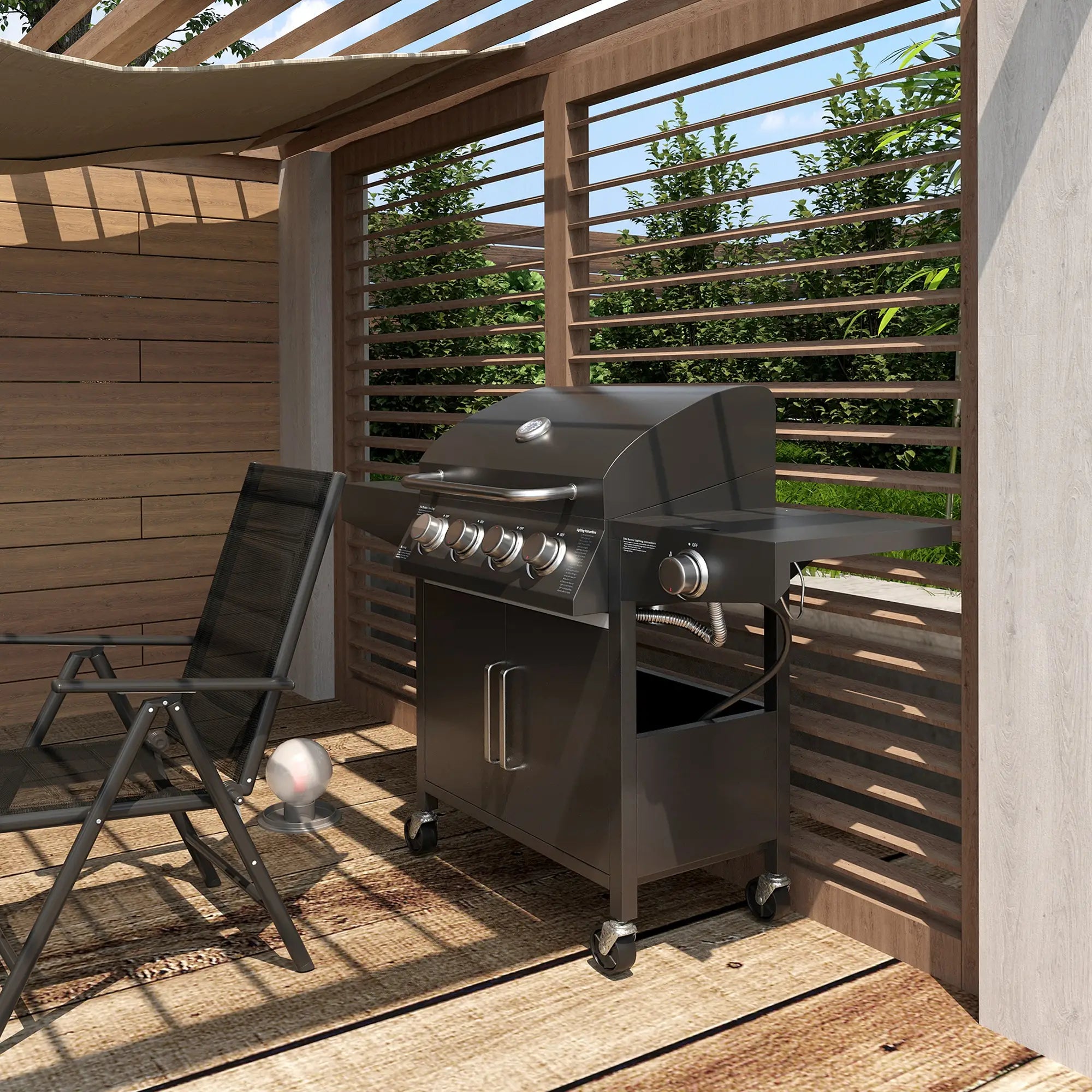 4+1 Burner LP Gas Grill Outdoor BBQ Trolley, Black Propane Gas Grills at Gallery Canada