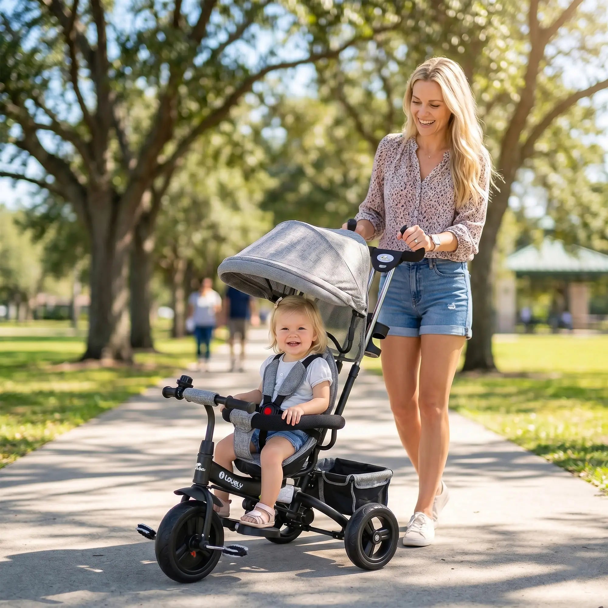 6 in 1 Toddler Tricycle Stroller, Basket, Canopy, 5-Point Harness, 12-60 Months, Grey Tricycles for Kids at Gallery Canada
