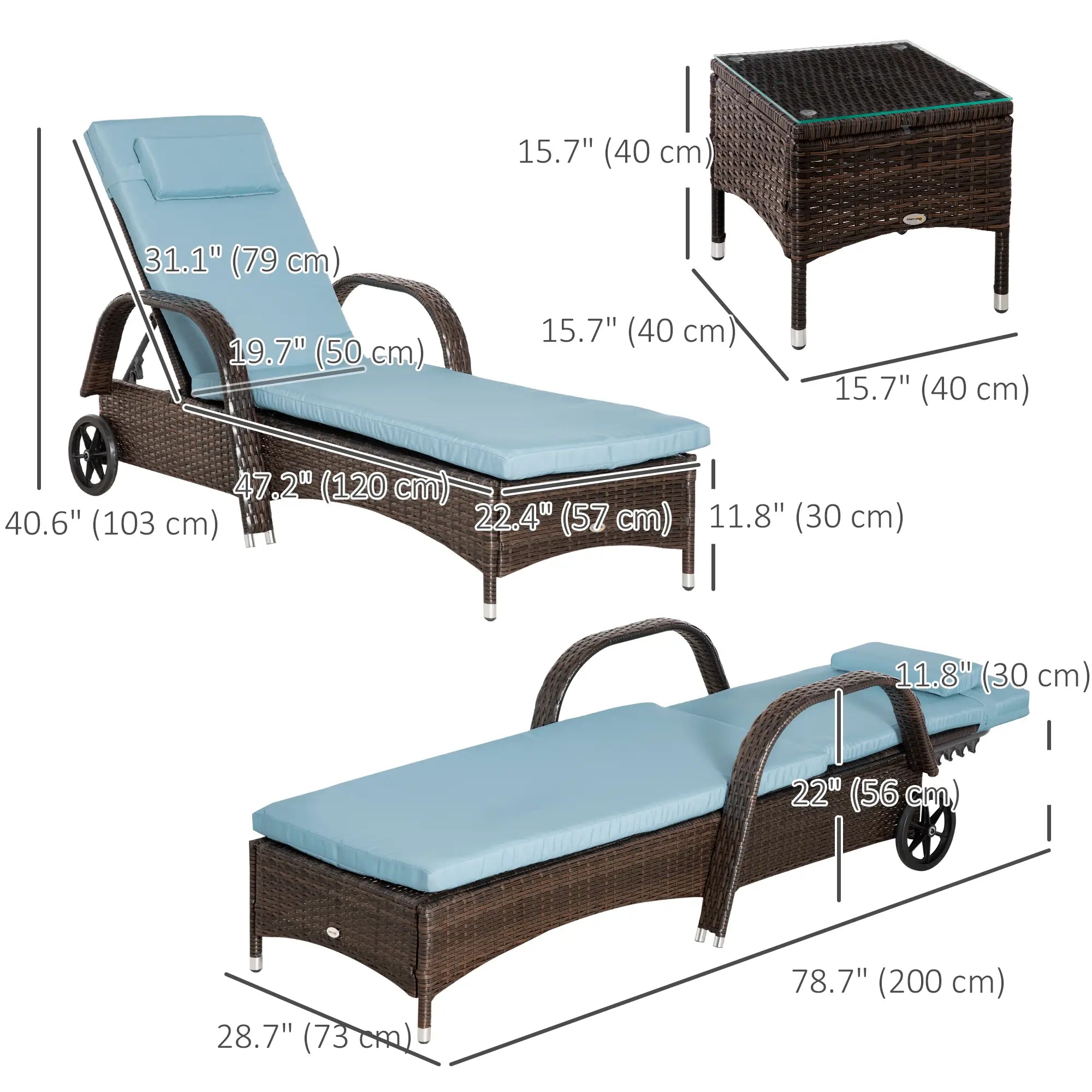 3-Piece Wicker Patio Lounger Set, PE Rattan, Brown/Grey Chaise Loungers at Gallery Canada