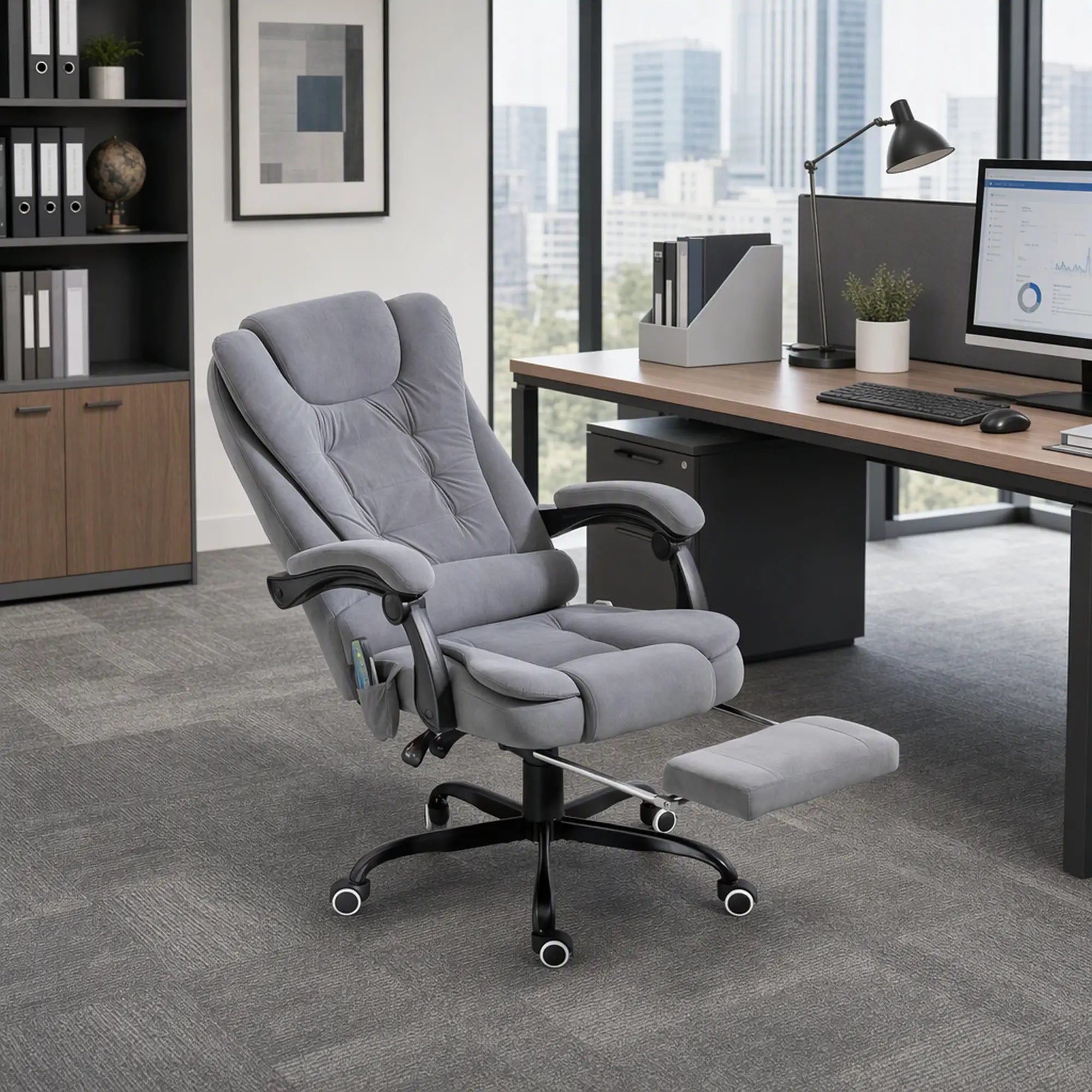7 Point Vibrating Massage Chair, Reclining Office Chair, Adjustable Height, Grey Massage Chairs at Gallery Canada