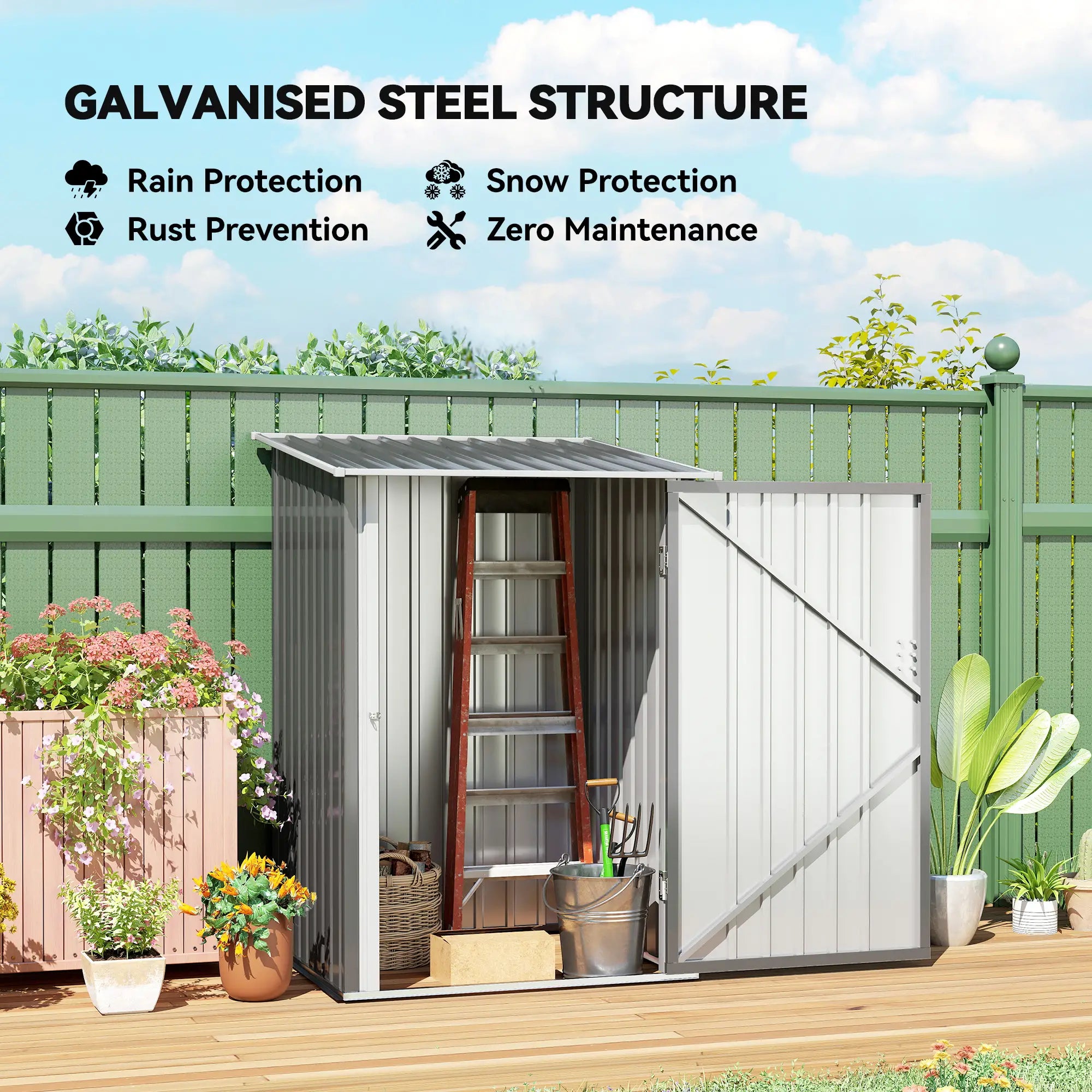 3.3' x 3.4' Lean-To Garden Shed, Galvanized Steel Tool House, Lockable Door, Grey Sheds at Gallery Canada