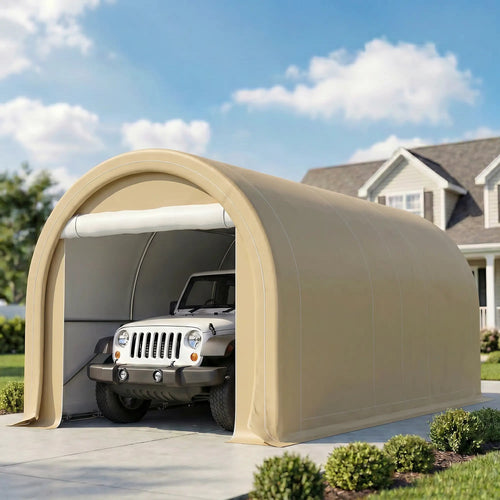 10' x 16' Heavy Duty Carport Tent, PE Cover, Beige
