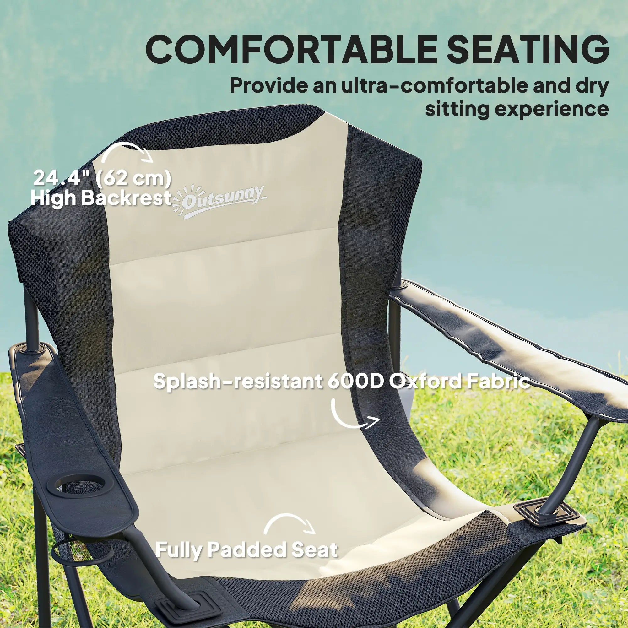 2 Pack Folding Camping Chairs, High Back w/ Cup Holder, Padded, Cream Picnic Tables & Camping Chairs at Gallery Canada