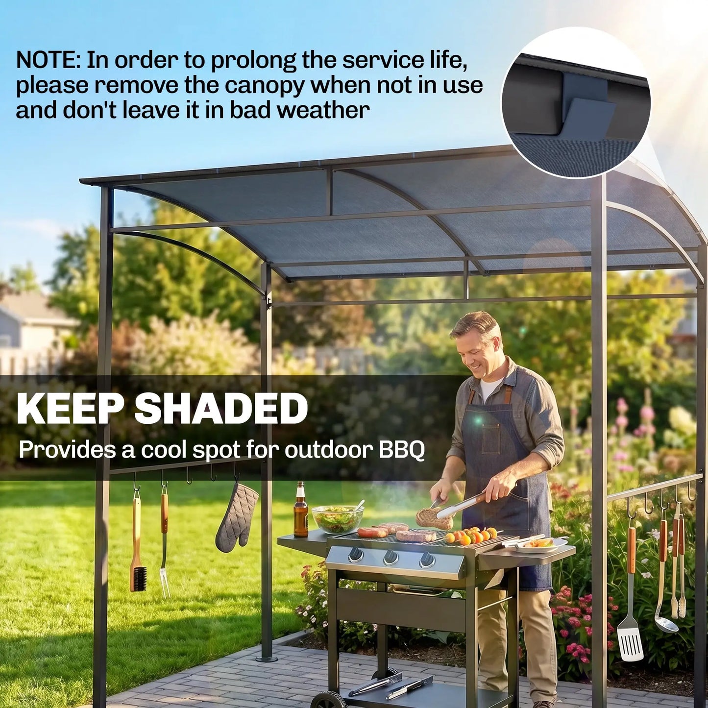 7' x 5' BBQ Grill Gazebo Tent, Steel Frame, Grey BBQ Grill Gazebos at Gallery Canada