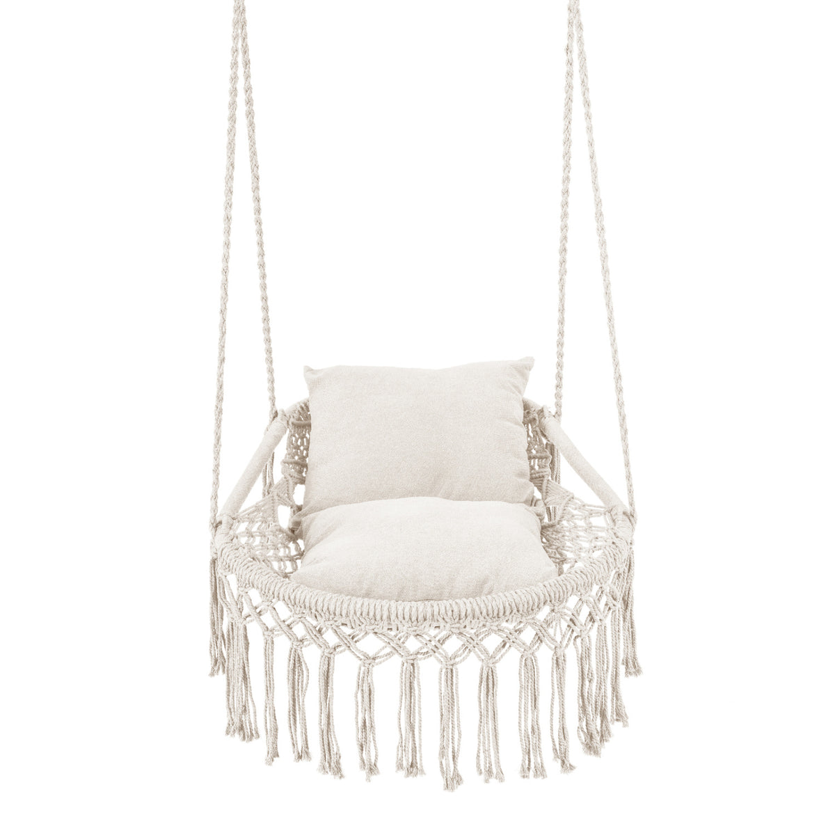 Macrame Swing Chair With 2 Removable Cushions, Beige Porch Swings at Gallery Canada