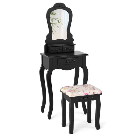 Makeup Dressing Table and Bench 3 Drawers and Cushioned Stool for Girls, Black Makeup Vanities Black at Gallery Canada