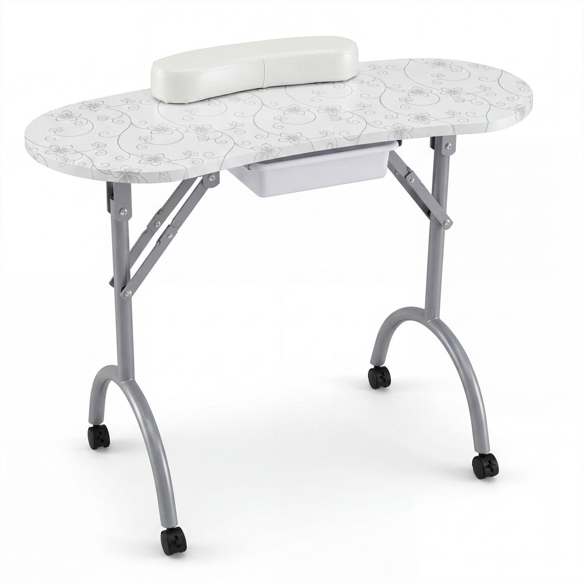 Foldable Portable Manicure Table with Drawer Casters and Cushion, White Spa & Salon White at Gallery Canada