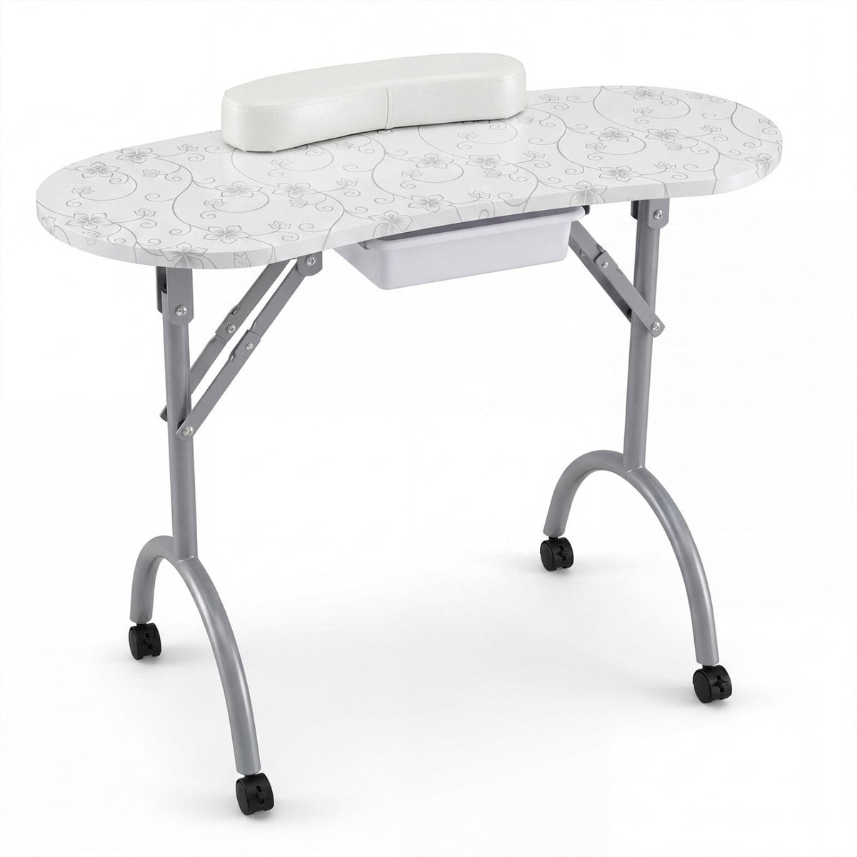 Foldable Portable Manicure Table with Drawer Casters and Cushion, White Spa & Salon at Gallery Canada