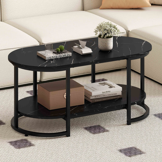 Marble Coffee Table with Open Storage Shelf, Black Coffee Tables Black at Gallery Canada