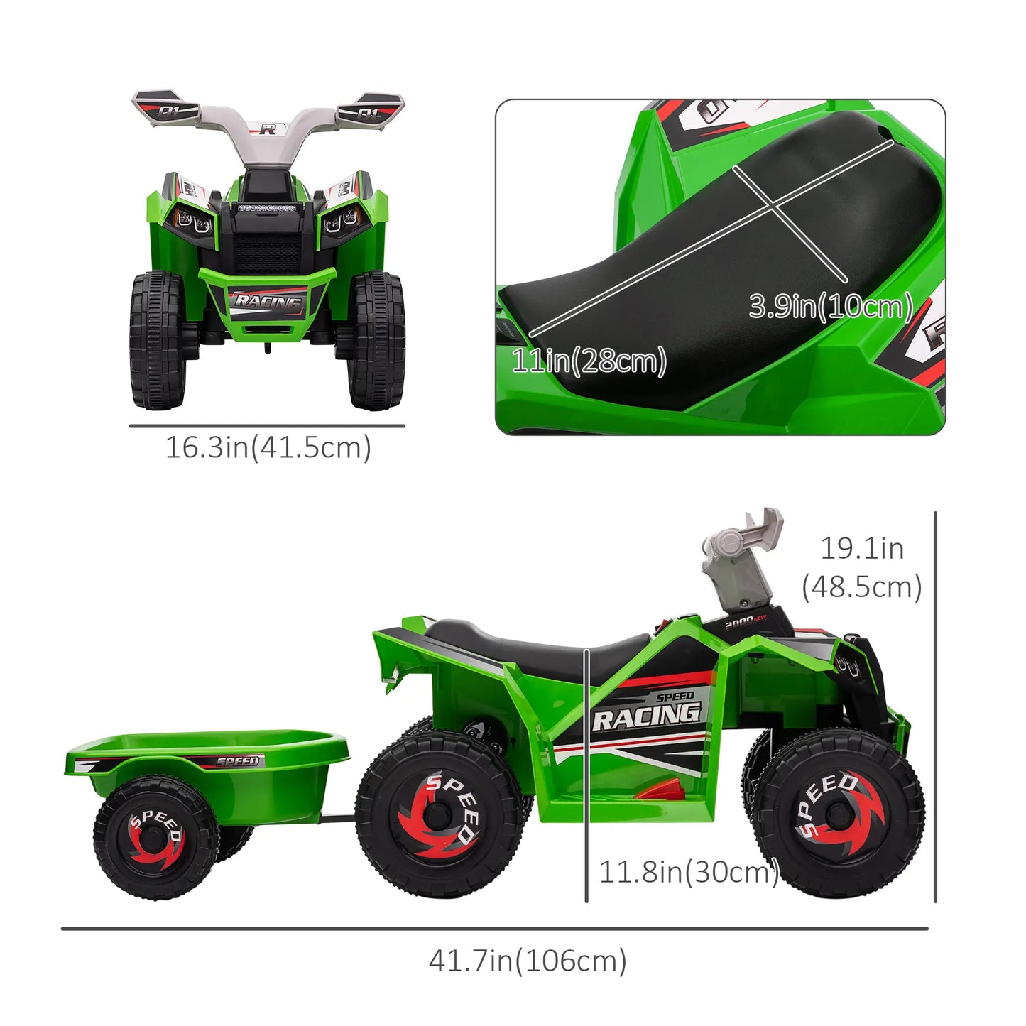 6V Electric Toy Car with Back Trailer, Forward Backward, Green Electric Ride On Toys at Gallery Canada