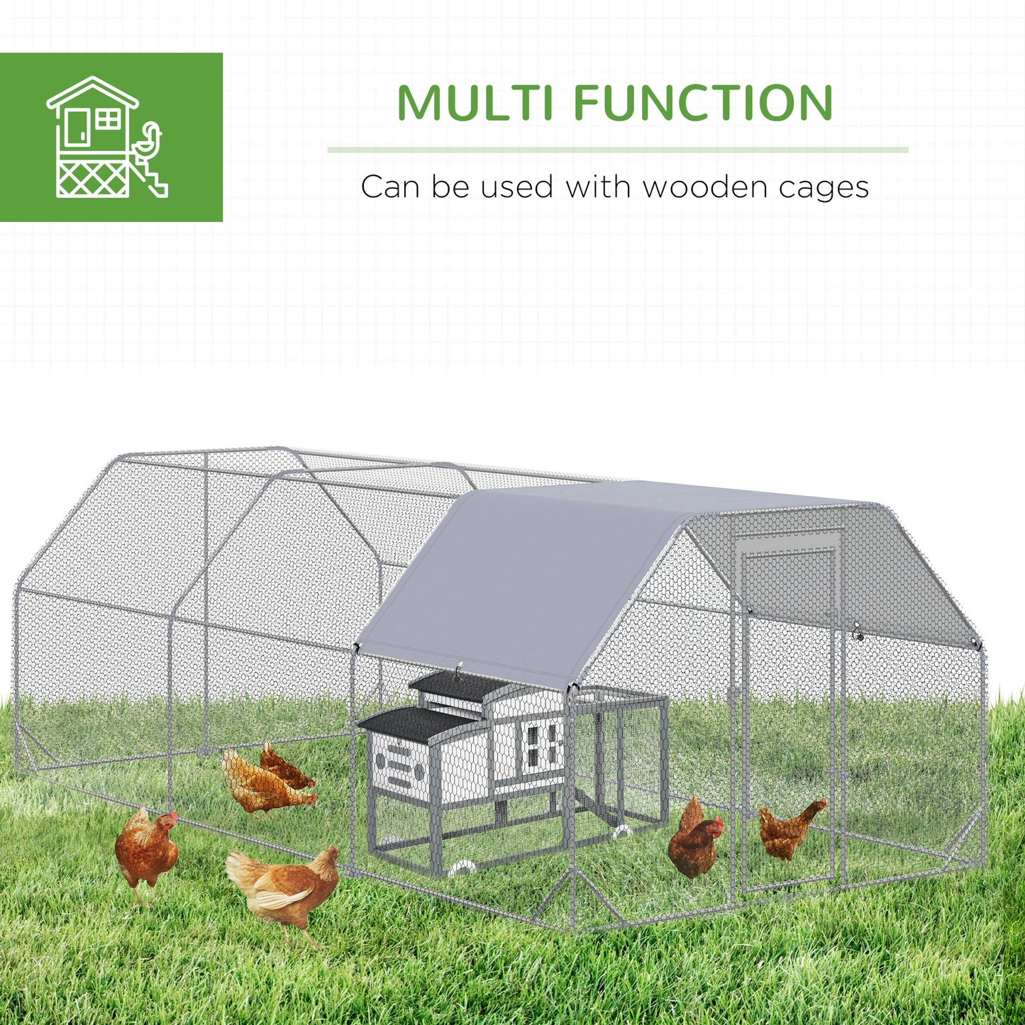 Large Metal Chicken Coop, Walk-In Enclosure, 9.2' x 18.7' x 6.5', Silver Chicken Coops at Gallery Canada