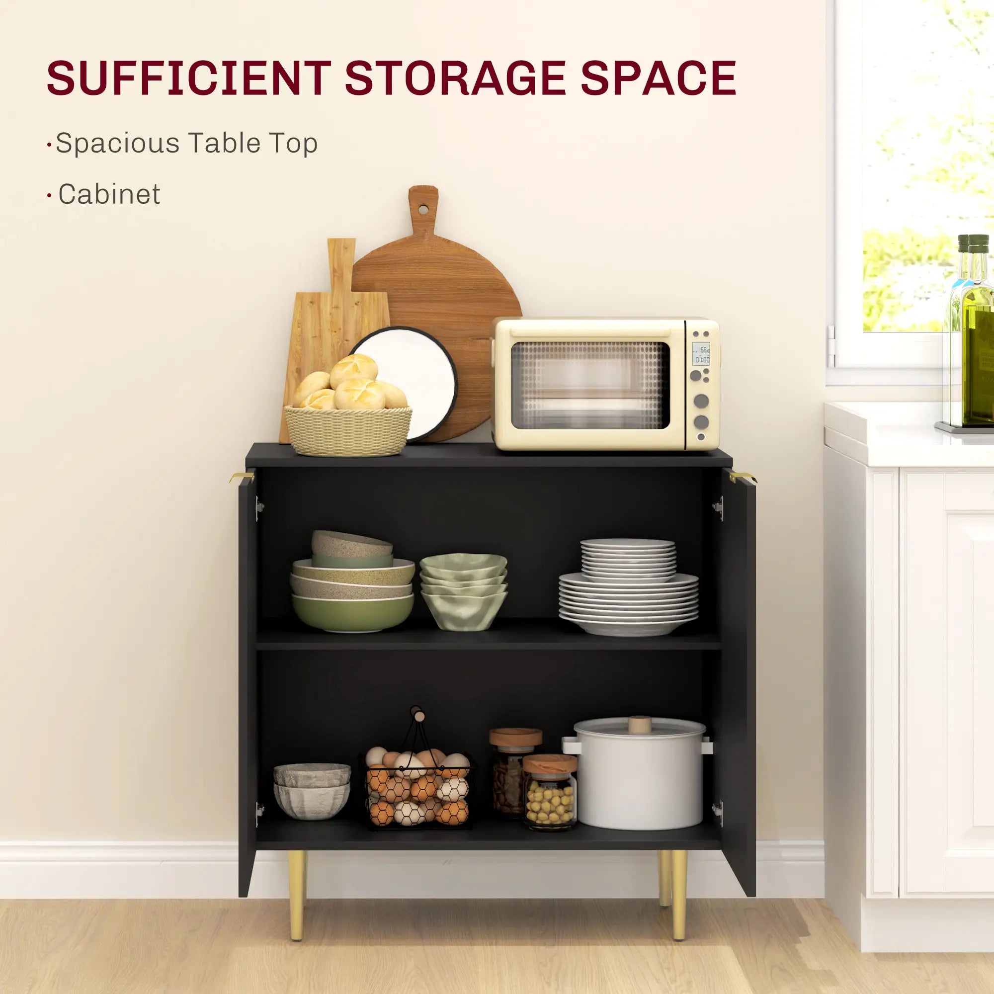Modern Kitchen Storage Cabinet, Adjustable Shelves, Metal Legs, Black Bar Cabinets at Gallery Canada