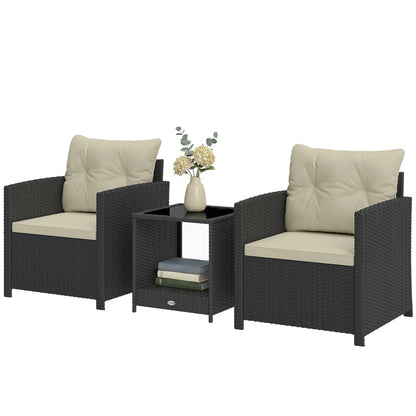 3 Piece Wicker Patio Set, 2-Tier Glass Top Table, Beige Bistro Sets Black, Beige at Gallery Canada