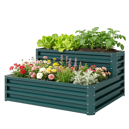 2 Tier Galvanized Raised Garden Bed, Steel Planter Box, 47" x 40" x 23", Green Raised Garden Beds Green at Gallery Canada