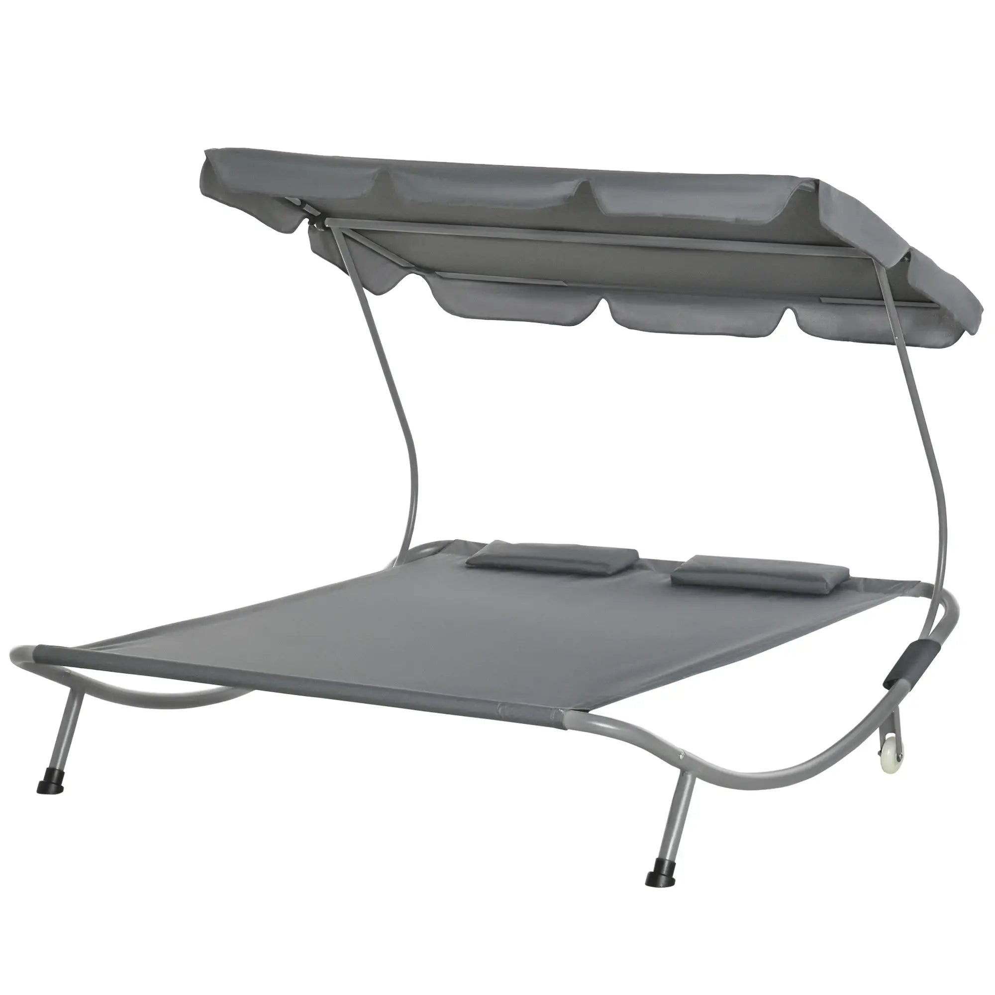 Double Patio Lounger, Adjustable Canopy, Headrest Pillows, 2 Wheels, Grey Lounger Chairs at Gallery Canada