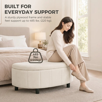 Semi-Round Ottoman With Hydraulic Lift-Top Storage, Cream White Storage Ottomans & Benches at Gallery Canada