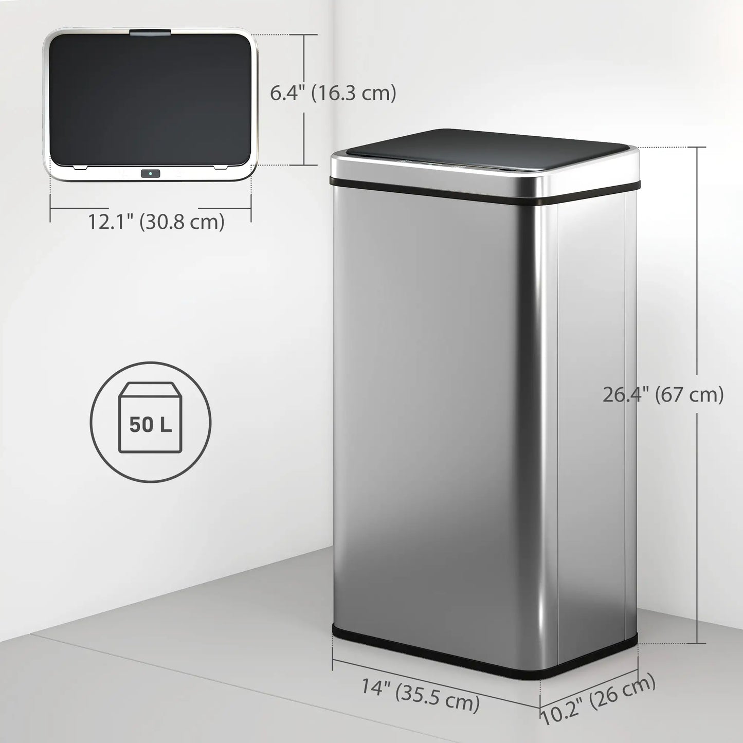 13.2 Gallon Automatic Garbage Can, Soft Close Lid, Touchless Trash Can Household Supplies at Gallery Canada