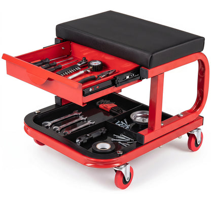 Mechanic Rolling Stool with Tool Trays, Magnetic Drawer, Red Garages Red at Gallery Canada