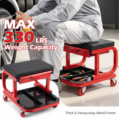 Mechanic Rolling Stool with Tool Trays, Magnetic Drawer, Red Garages at Gallery Canada