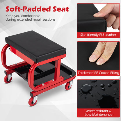 Mechanic Rolling Stool with Tool Trays, Magnetic Drawer, Red Garages at Gallery Canada