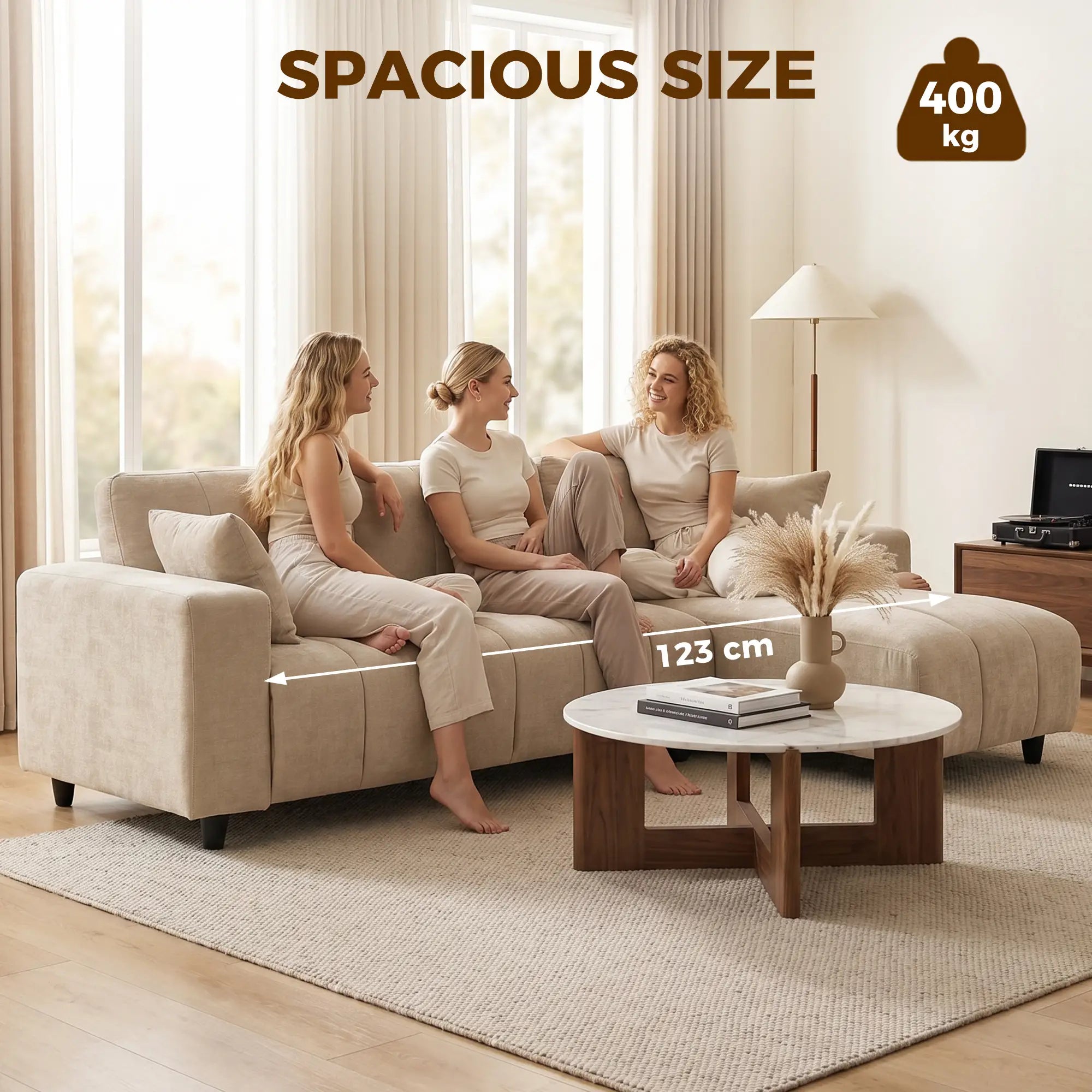 3-Seater L-Shape Sectional Sofa with Chaise, Spring Cushion, Pillows, Beige L Shaped Couchs at Gallery Canada
