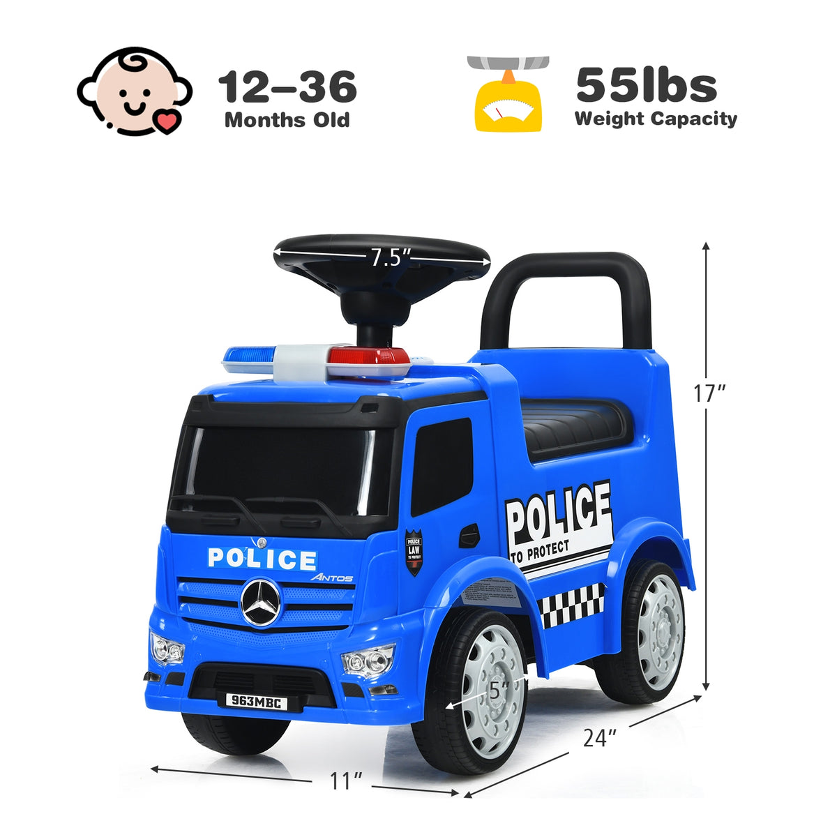 Kids Ride On Push Police Car, Blue Push & Pedal Ride On Toys at Gallery Canada