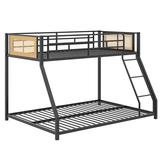 Metal Bunk Bed, Twin Over Full Size, Full Guardrail, Ramp Ladder, Black Toddler Beds Black at Gallery Canada