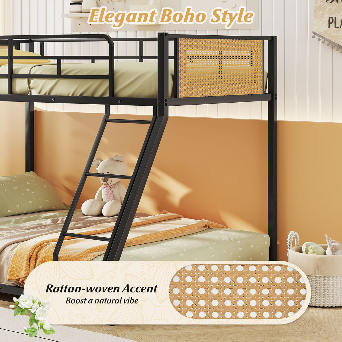 Metal Bunk Bed, Twin Over Full Size, Full Guardrail, Ramp Ladder, Black Toddler Beds at Gallery Canada