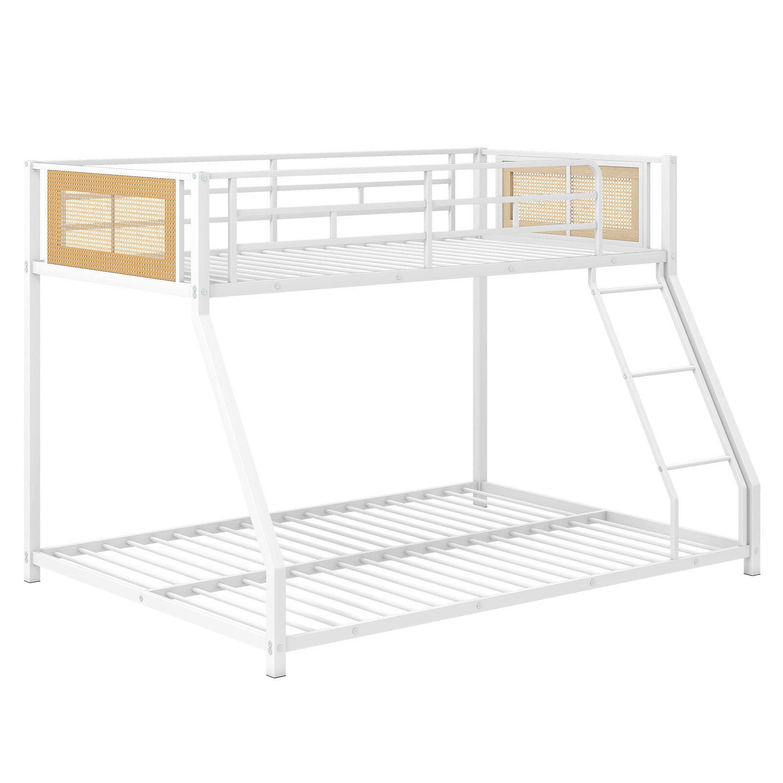 Metal Bunk Bed, Twin Over Full, Full Safety Guardrail, Ramp Ladder, White Toddler Beds White at Gallery Canada