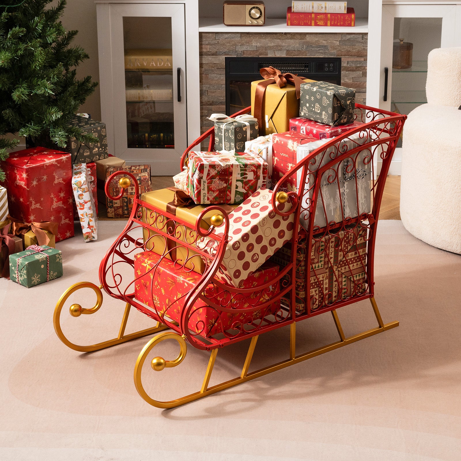 Metal Christmas Santa Sleigh Basket, 2-Tier Xmas Gift Storage Christmas Decor & Accessories at Gallery Canada