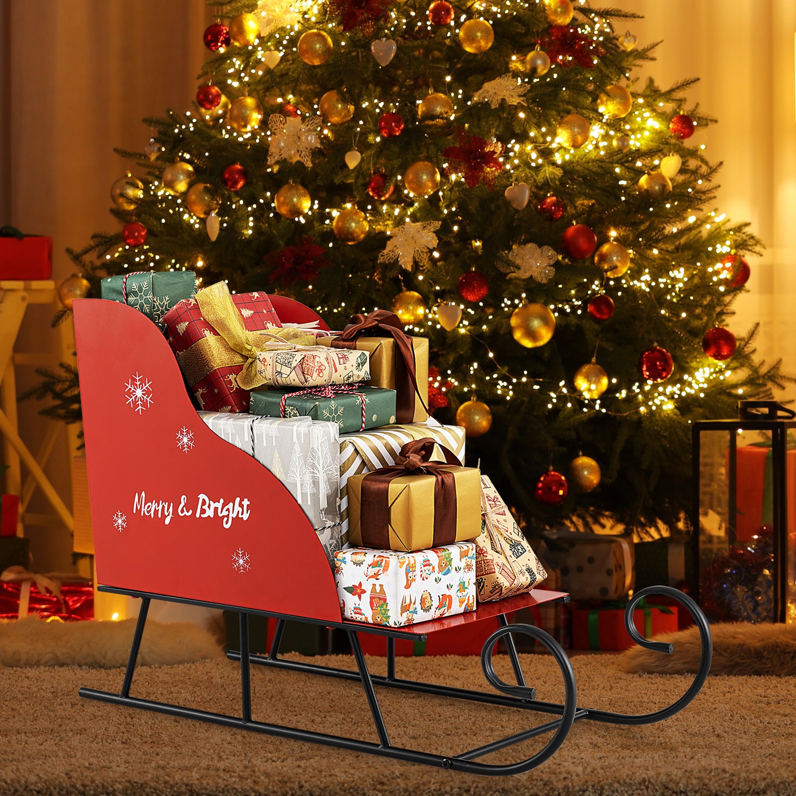 Metal Christmas Santa Sleigh Basket, Gift Storage Sleigh Christmas Decor & Accessories at Gallery Canada